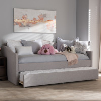 Baxton Studio BBT6577-Greyish Beige-Day Bed Kaija Modern and Contemporary Greyish Beige Fabric Daybed with Trundle